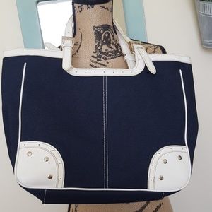 Navy Blue & White Denim Bag
